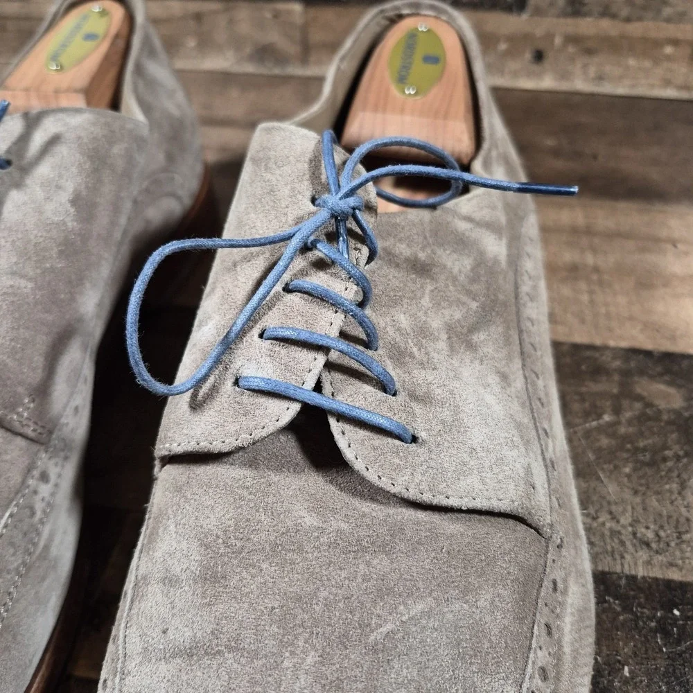 Hugo Boss Oxford Dress Shoes Men 12 Brown Suede Wingtip Made in Italy Blue Laces